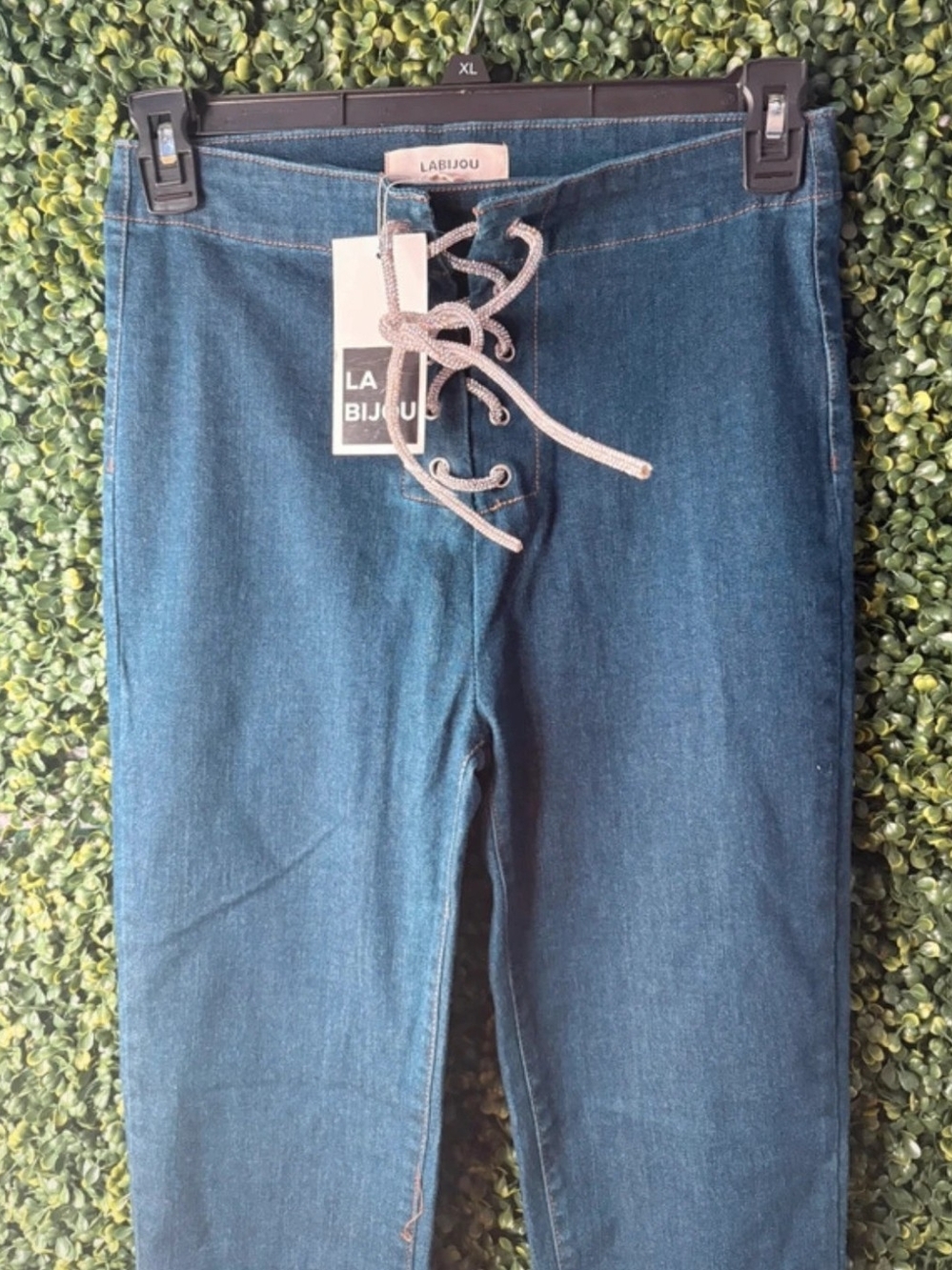 Zara Lace-Up High-Rise Jeggings — Teal Blue